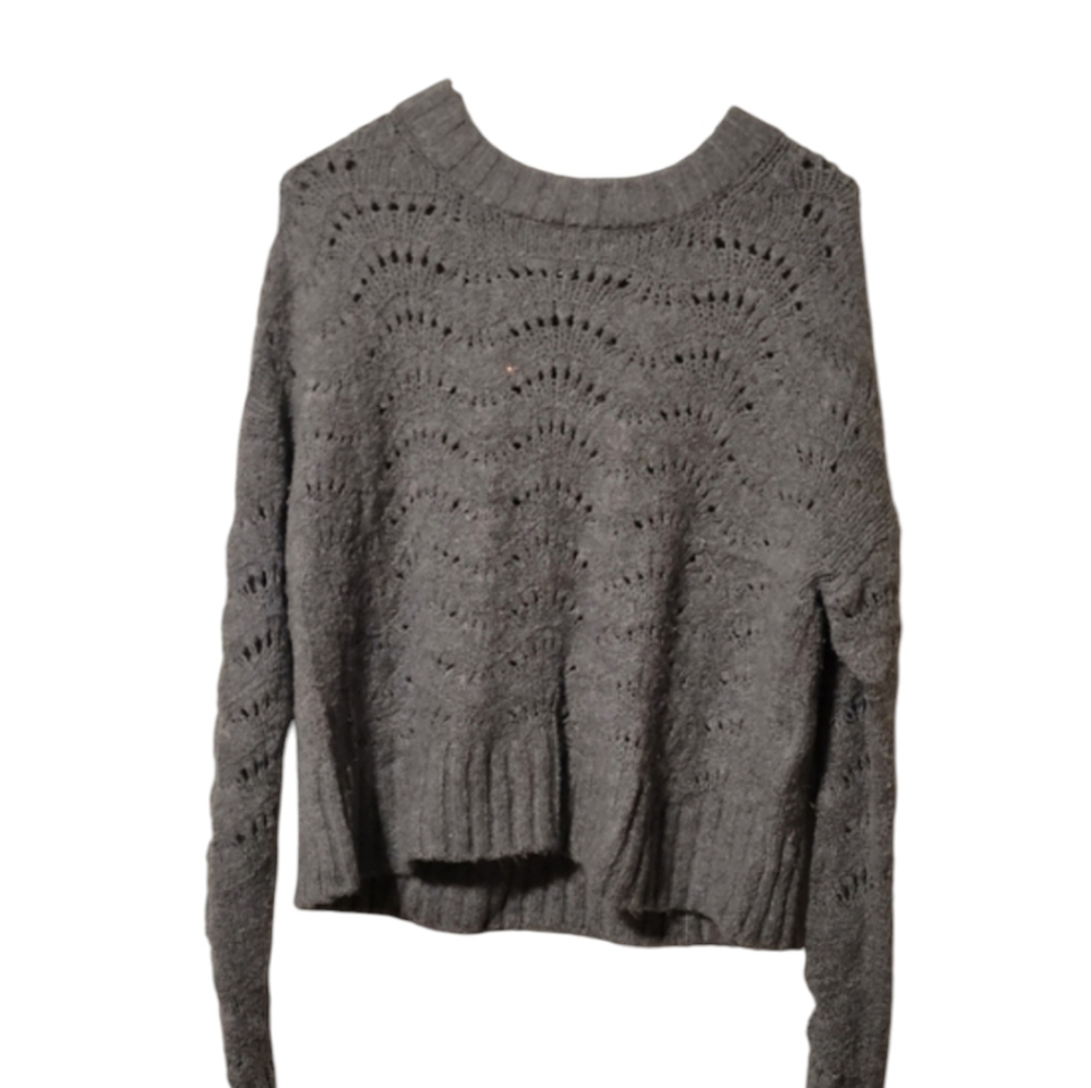 American Eagle Soft Gray Cutout Cropped Scoop Neck Sweater Size Extra Small